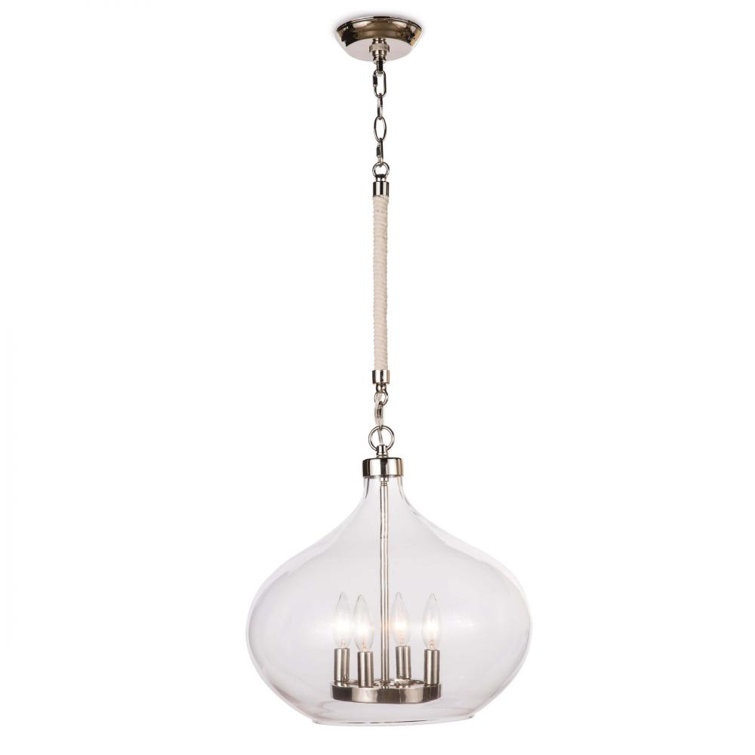 Raindrop Glass & Polished Nickel 4-Light Coastal Pendant