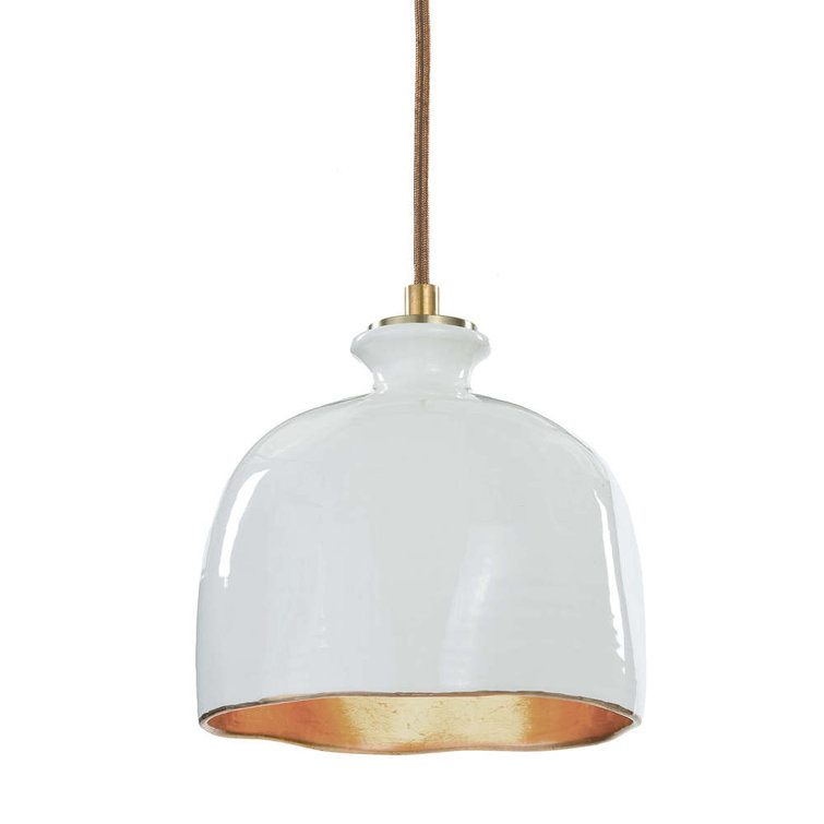 Bianca 8" Gloss White & Gold Ceramic Mini Pendant Light