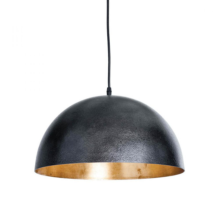 Sigmund 15" Blackened Steel Bowl Pendant with Gold-Leaf Interior