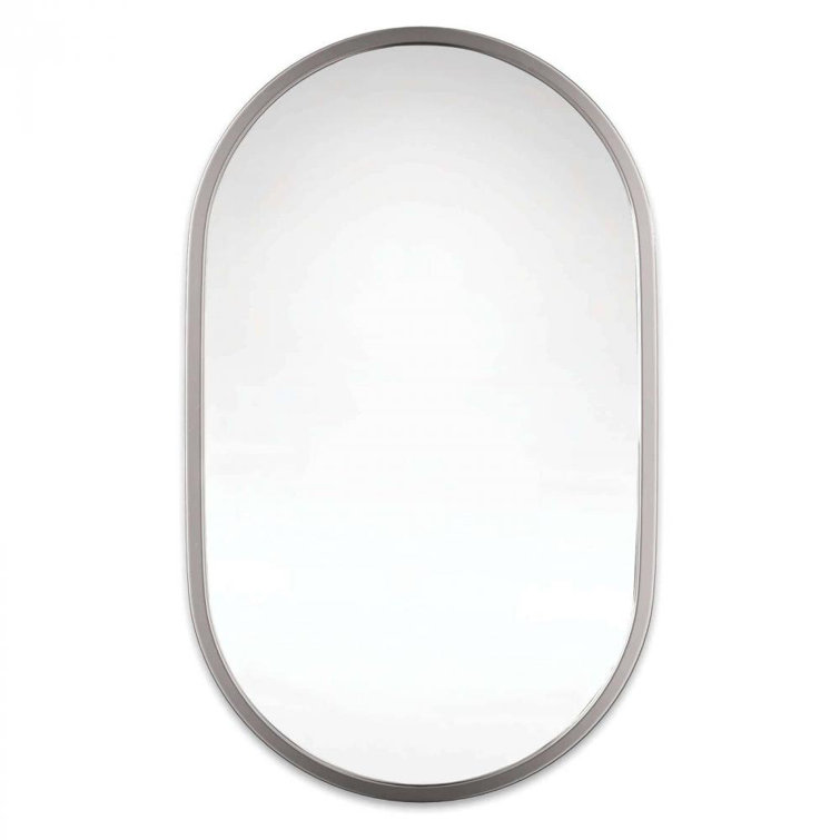 Oval Silver Nickel Minimalist Accent Mirror