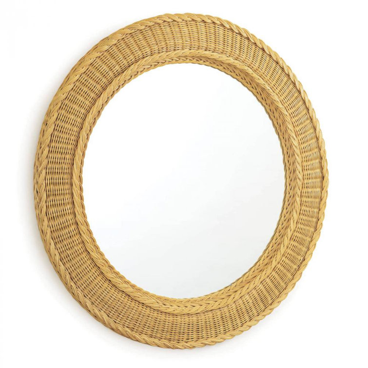 Pierre Artisanal Oval Rattan Wall Mirror, Natural Wheat Finish, 32"