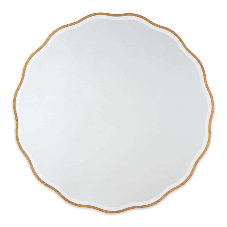 Candice Scalloped Gold Leaf Round Wood Mirror - 42"