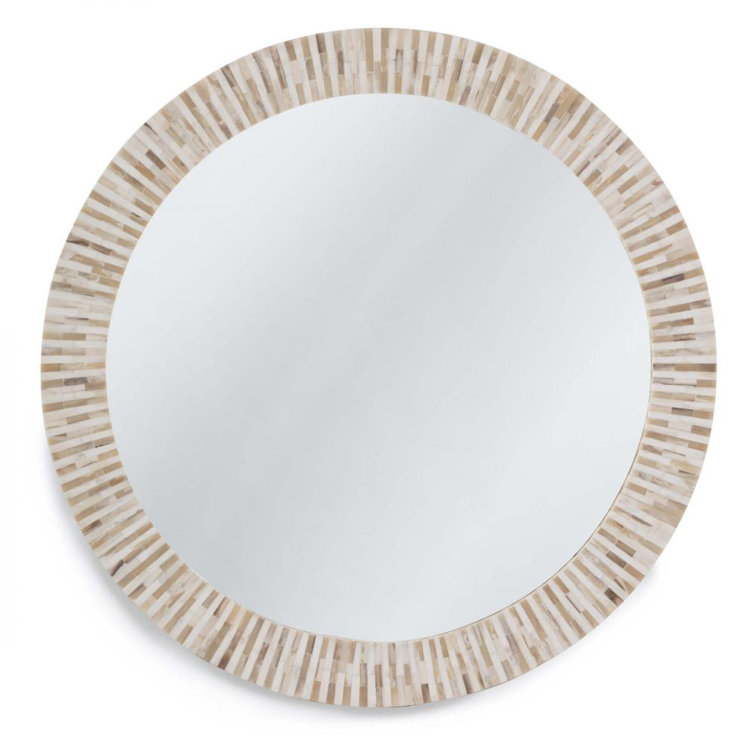 Round Multicolor Bone Tile Accent Mirror