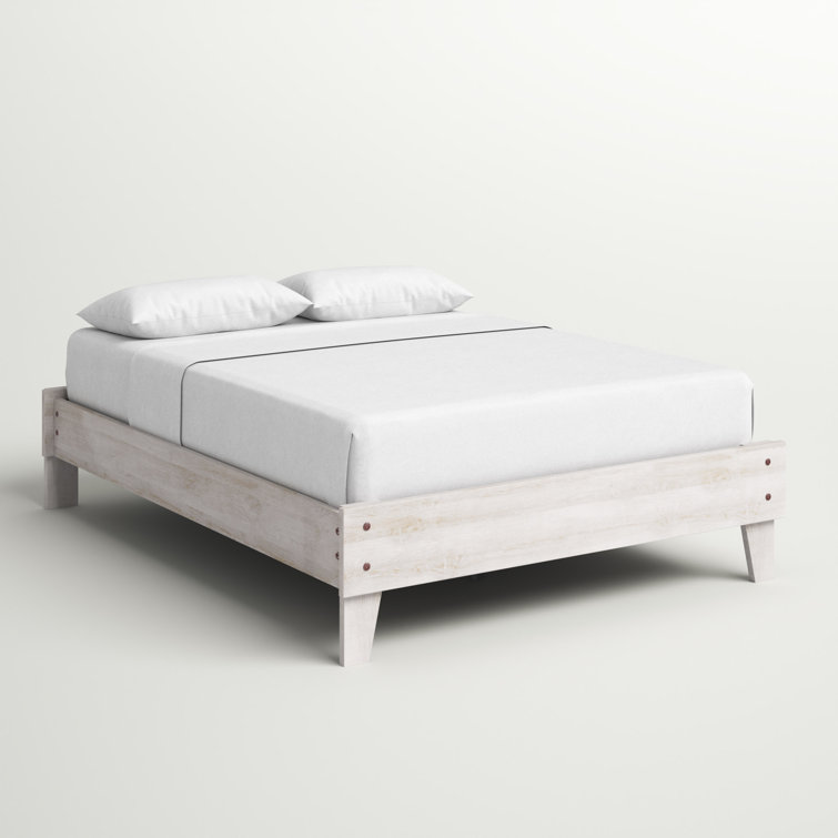 Chic Provincial Queen Platform Bed with Wood Frame in White & Dark Charcoal