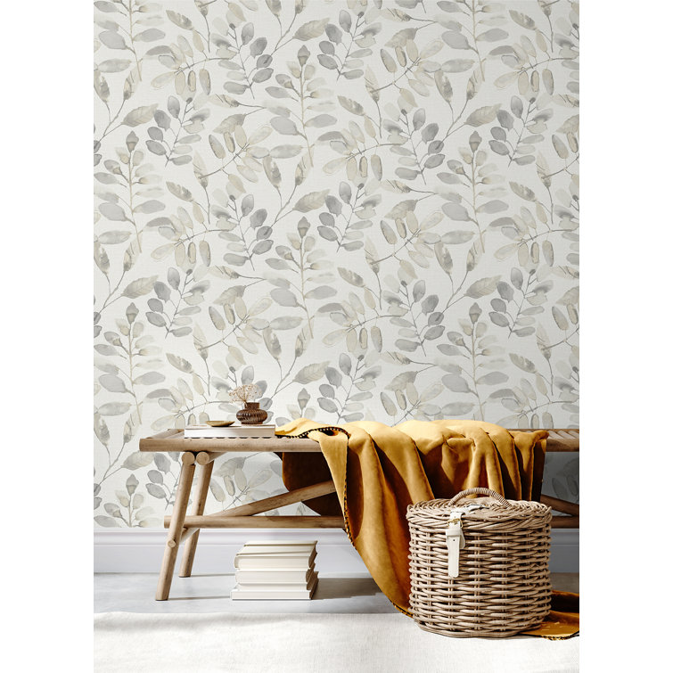 Neutral Taupe Leaves Pre-pasted Washable Wallpaper