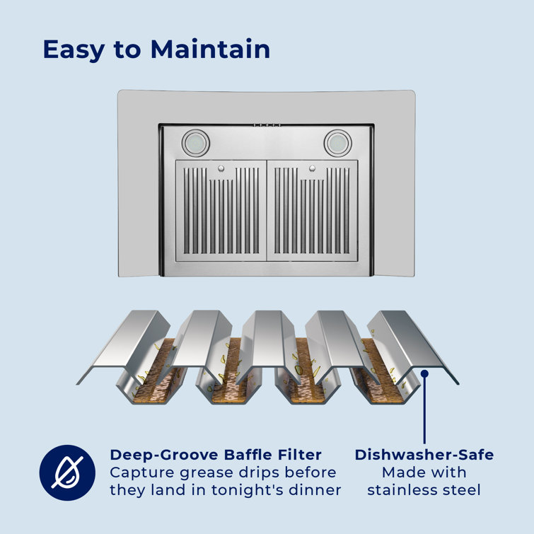 30" Stainless Steel Convertible Wall Mount Range Hood with Charcoal Filter