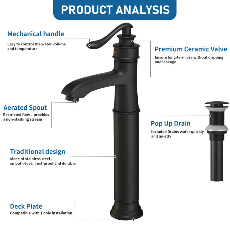 Matte Black Single Handle High Arc Vessel Sink Faucet