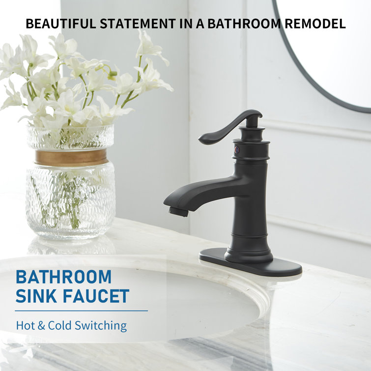 Matte Black Single Handle Bathroom Faucet with Drain Assembly