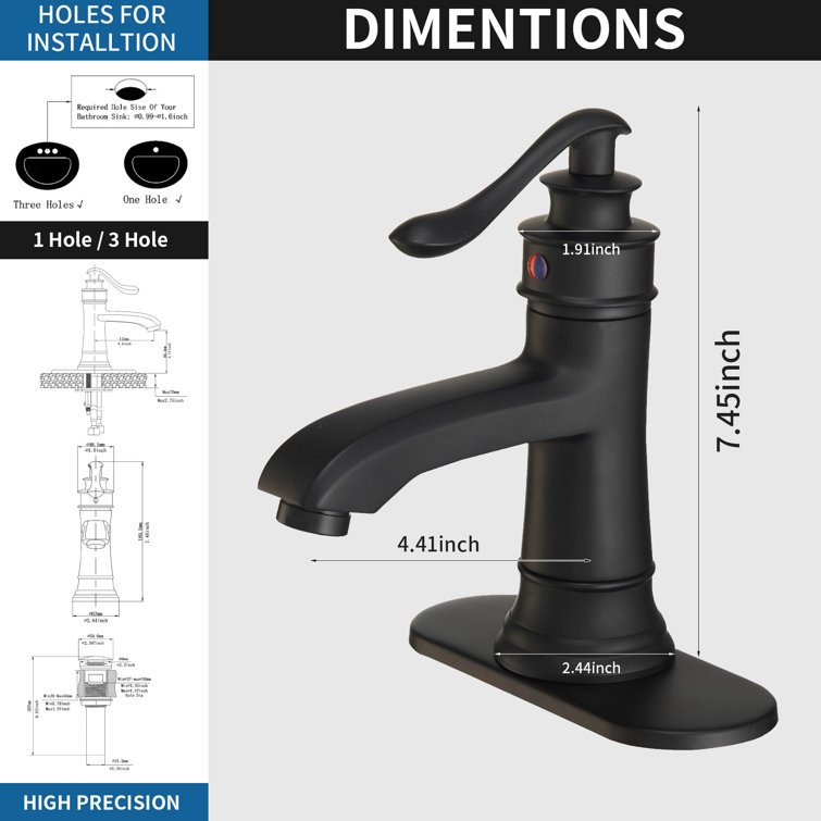 Matte Black Single Handle Bathroom Faucet with Drain Assembly