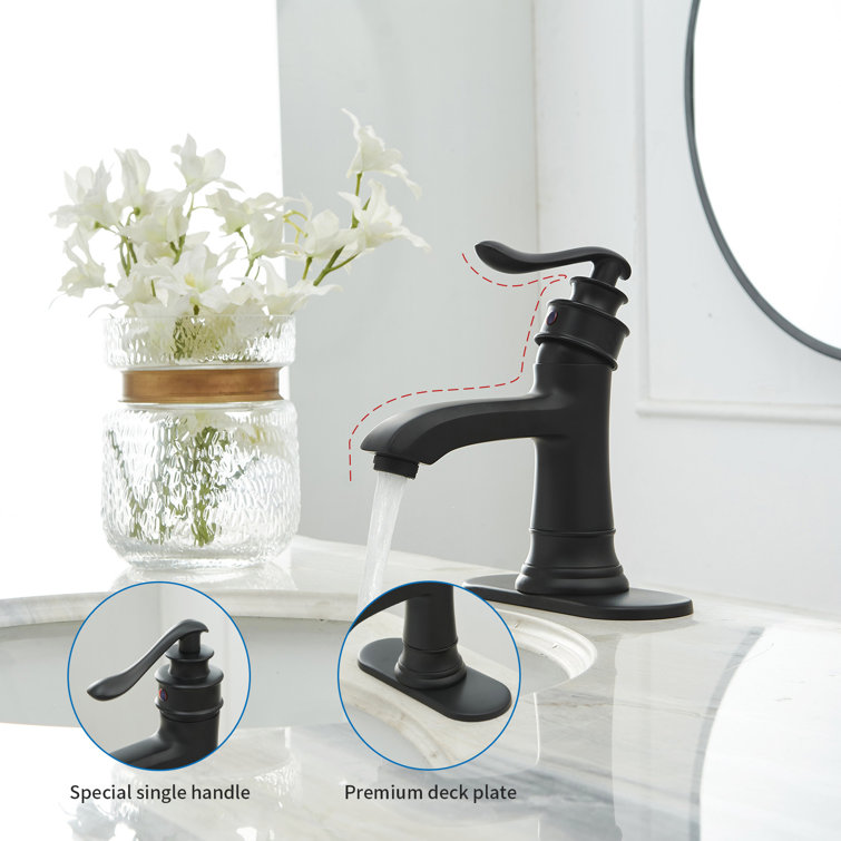 Matte Black Single Handle Bathroom Faucet with Drain Assembly
