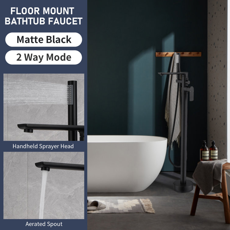 Matte Black Brass Freestanding Bathtub Faucet with Hand Shower