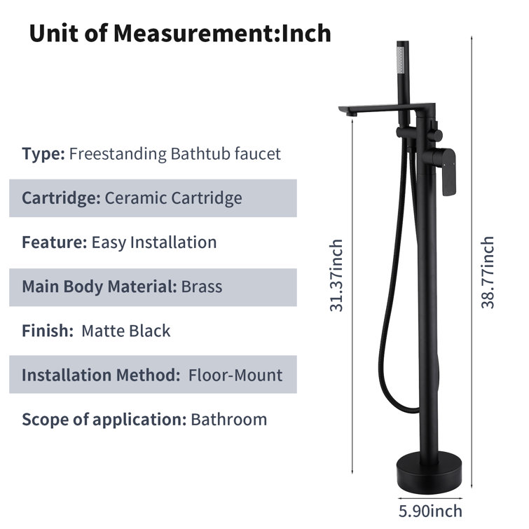 Matte Black Brass Freestanding Bathtub Faucet with Hand Shower