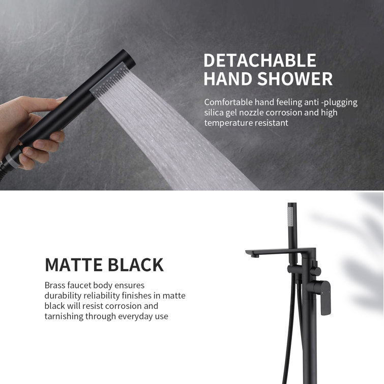 Matte Black Brass Freestanding Bathtub Faucet with Hand Shower