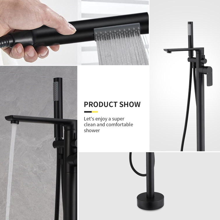 Matte Black Brass Freestanding Bathtub Faucet with Hand Shower
