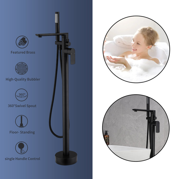 Matte Black Brass Freestanding Bathtub Faucet with Hand Shower