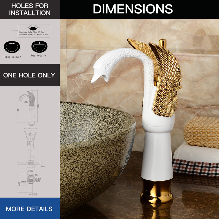 White and Gold Swan Single Hole Single-Handle Bathroom Faucet