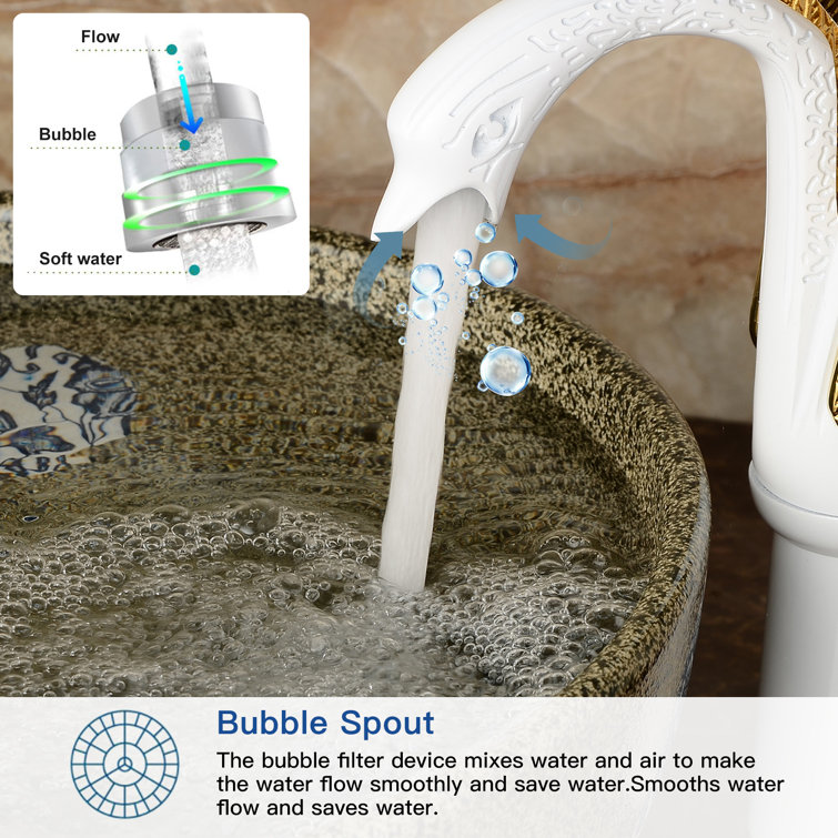 White and Gold Swan Single Hole Single-Handle Bathroom Faucet