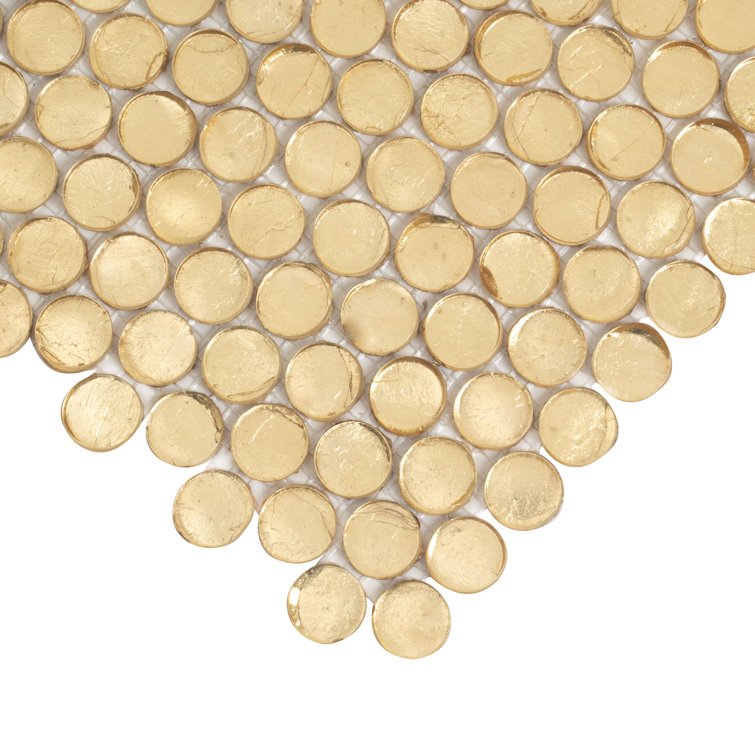 Gold Polished Penny Round Glass Mosaic Tile