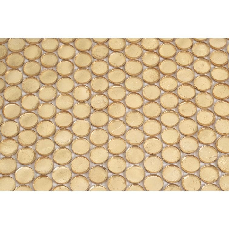 Gold Polished Penny Round Glass Mosaic Tile