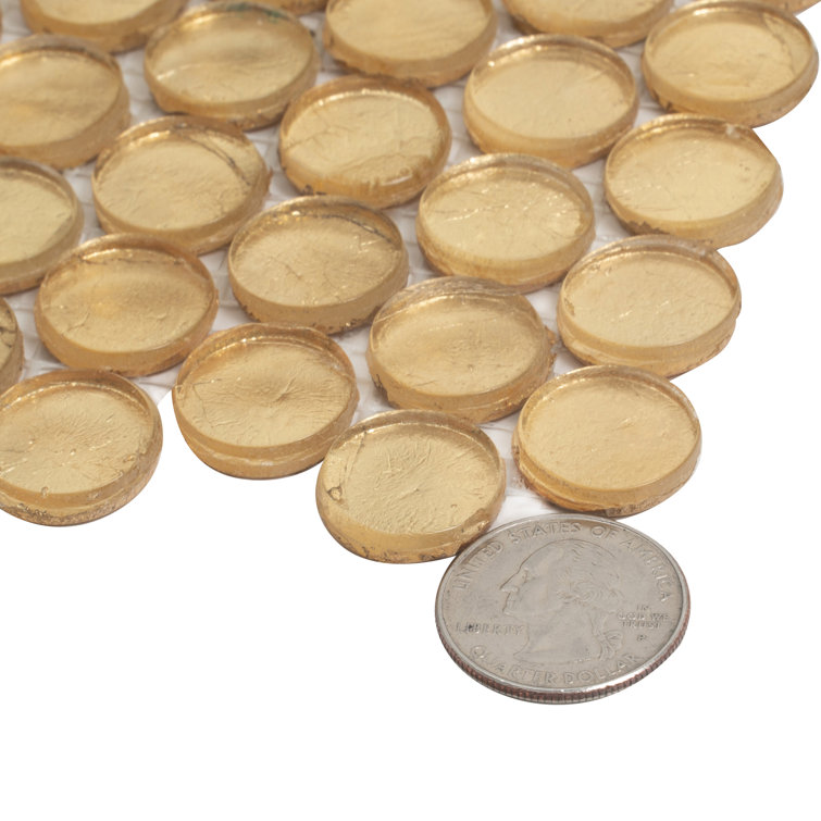 Gold Polished Penny Round Glass Mosaic Tile