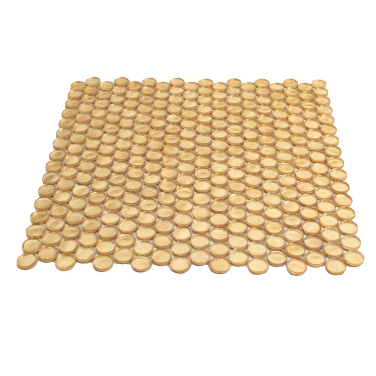 Gold Polished Penny Round Glass Mosaic Tile