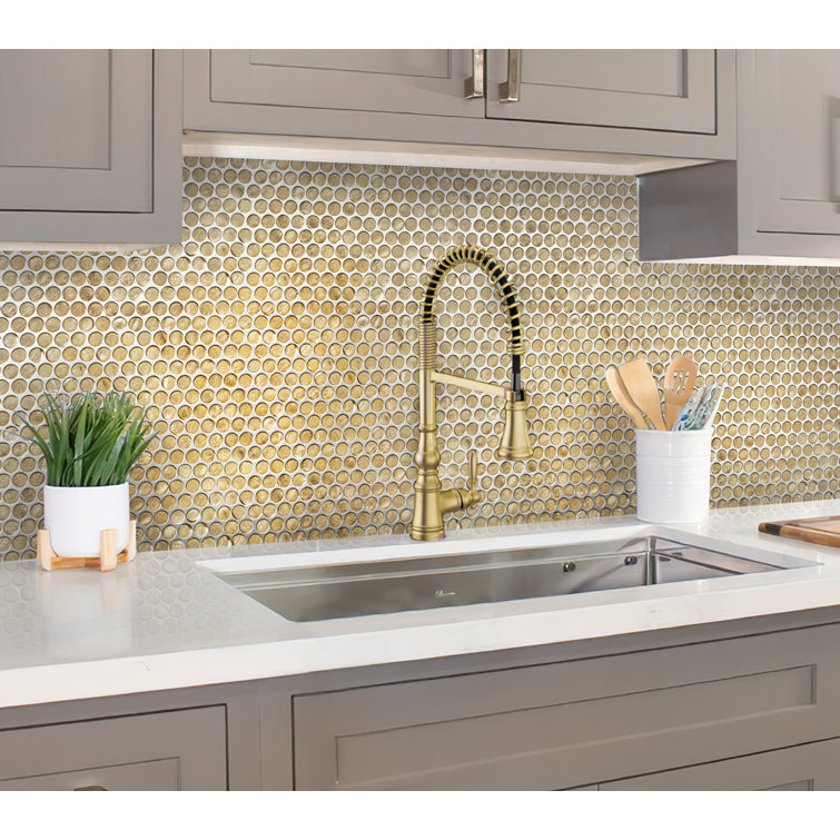 Gold Polished Penny Round Glass Mosaic Tile