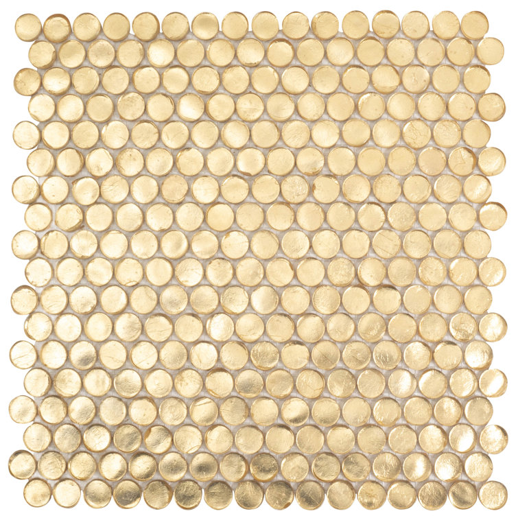 Gold Polished Penny Round Glass Mosaic Tile