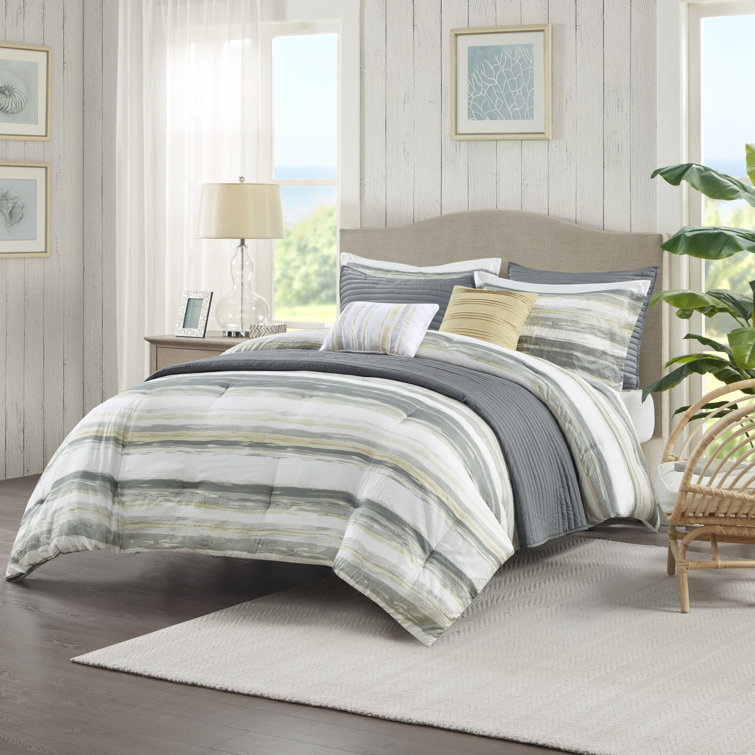 Yellow and Gray Reversible Microfiber Comforter Set, Full