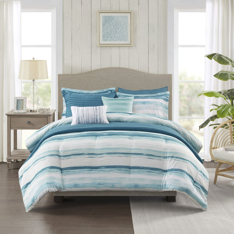 Aqua Microfiber Reversible Full Comforter Set with Channel Stitch