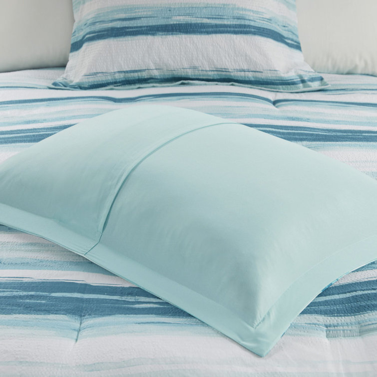 Aqua Microfiber Reversible Full Comforter Set with Channel Stitch