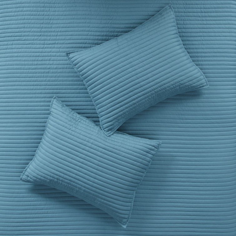 Aqua Microfiber Reversible Full Comforter Set with Channel Stitch