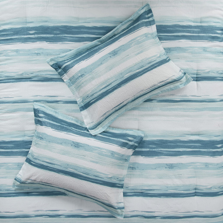 Aqua Microfiber Reversible Full Comforter Set with Channel Stitch