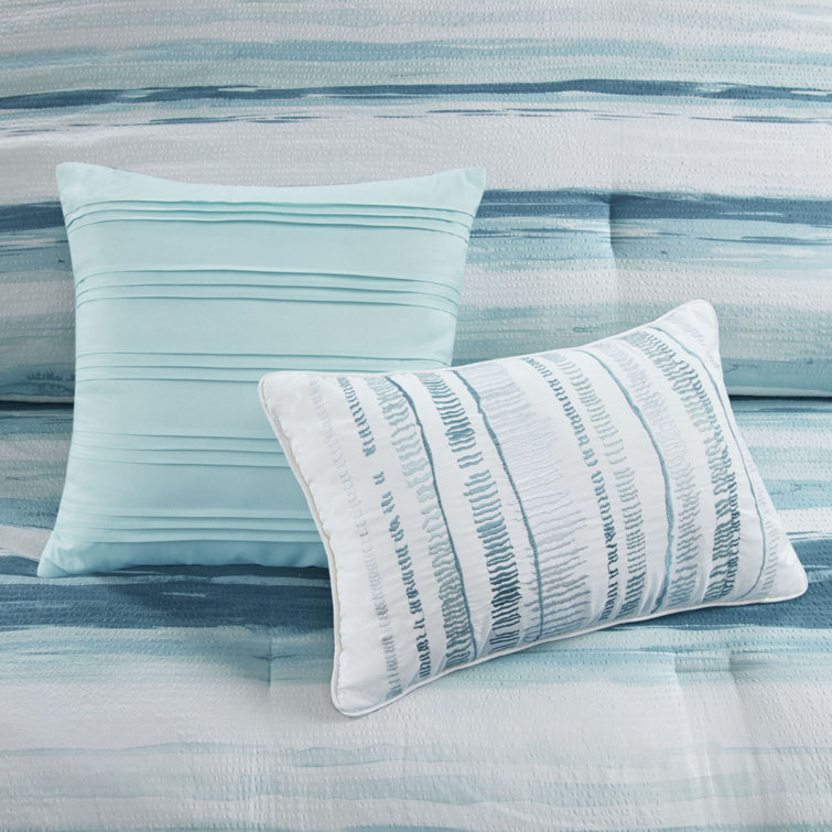 Aqua Microfiber Reversible Full Comforter Set with Channel Stitch