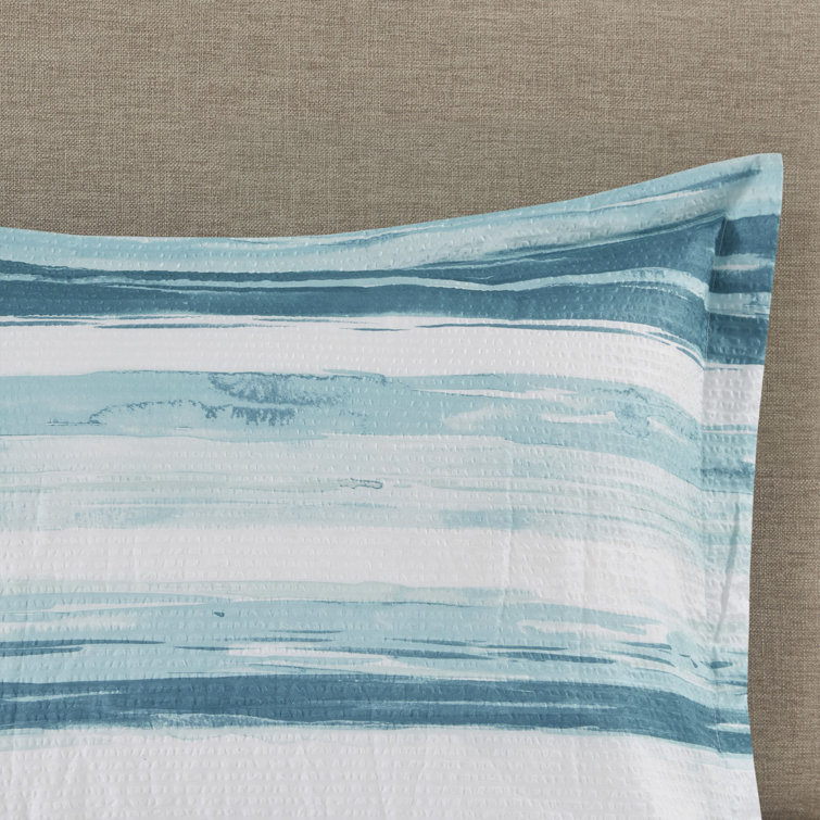 Aqua Microfiber Reversible Full Comforter Set with Channel Stitch