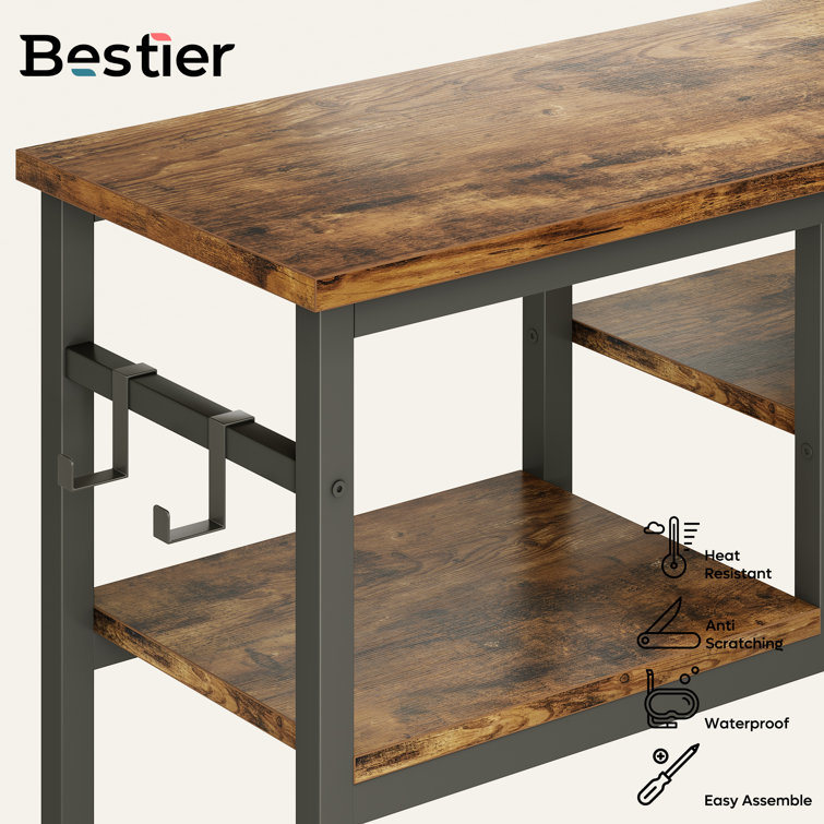 Rustic Brown Metal Console Table with 4-Tier Storage Shelves