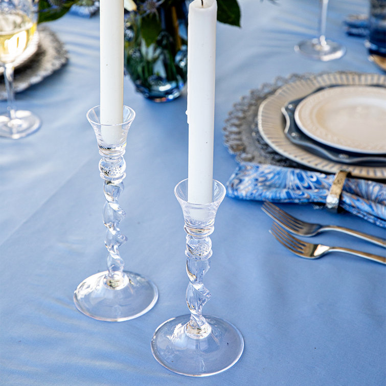 Czech Handcrafted Clear Glass Spiral Candlestick