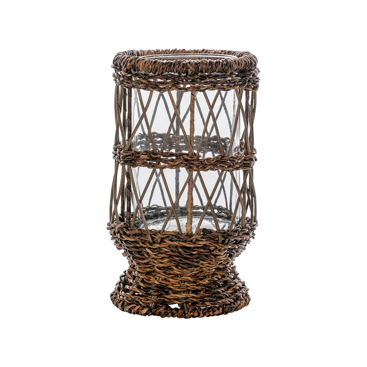 Rustic Brown Woven Willow Iron Candle Holder