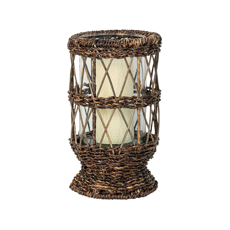 Rustic Brown Woven Willow Iron Candle Holder