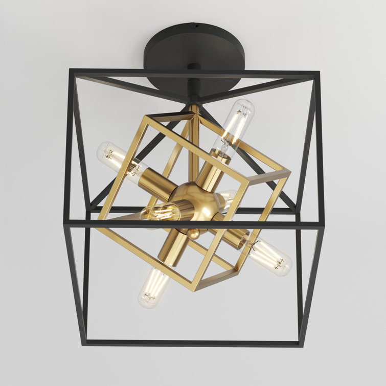 Matte Black and Gold Geometric Semi-Flush Mount Ceiling Light
