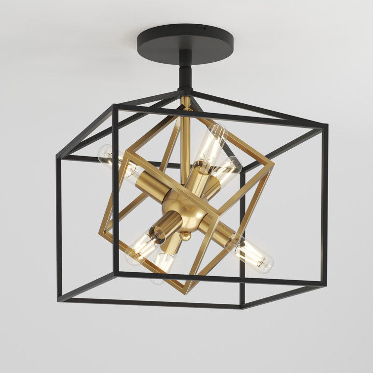 Matte Black and Gold Geometric Semi-Flush Mount Ceiling Light
