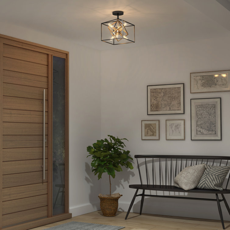 Matte Black and Gold Geometric Semi-Flush Mount Ceiling Light