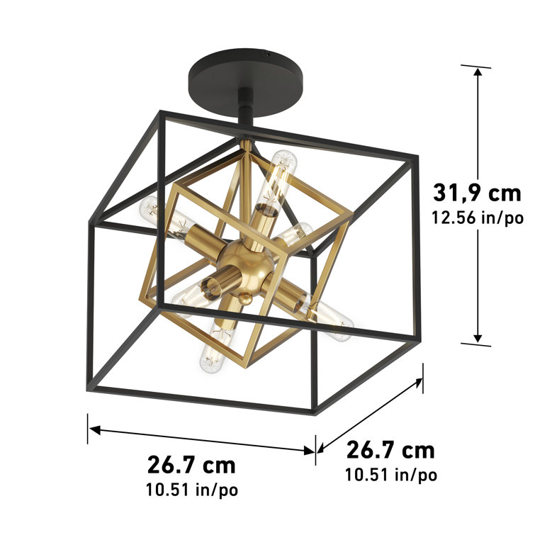 Matte Black and Gold Geometric Semi-Flush Mount Ceiling Light