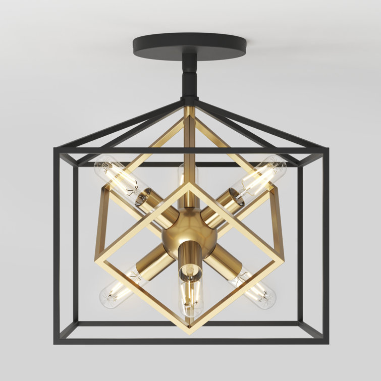 Matte Black and Gold Geometric Semi-Flush Mount Ceiling Light