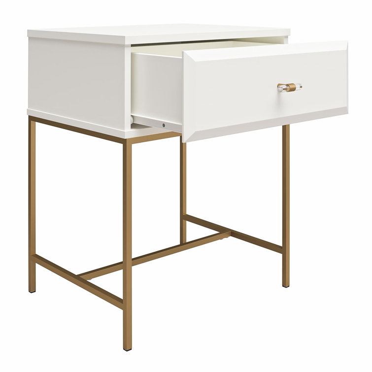 Effie White and Gold 1-Drawer Nightstand with Lucite Pull