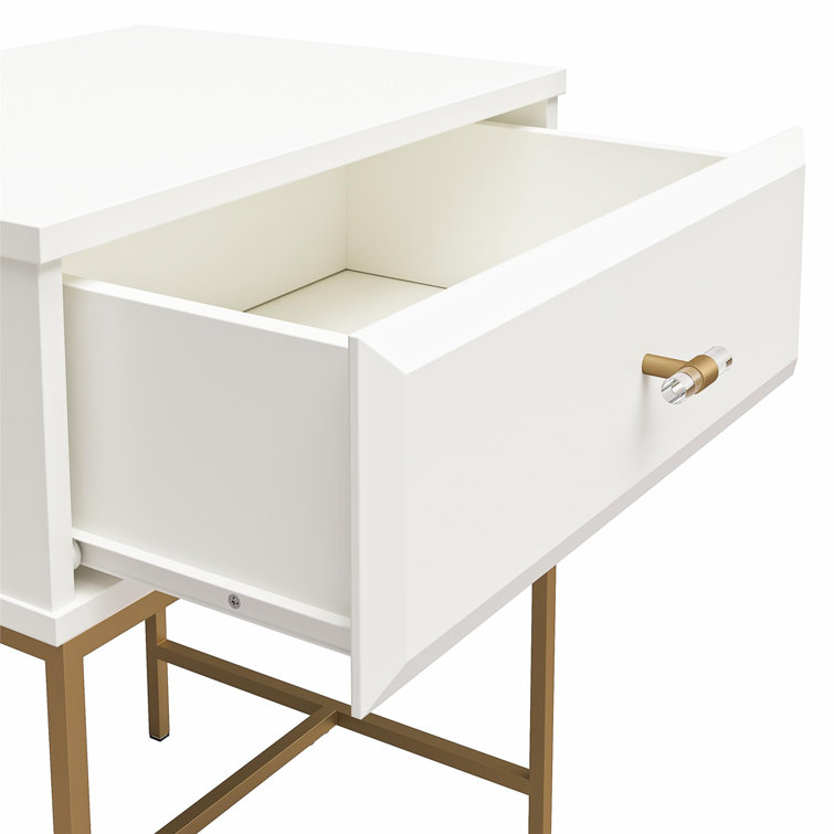 Effie White and Gold 1-Drawer Nightstand with Lucite Pull