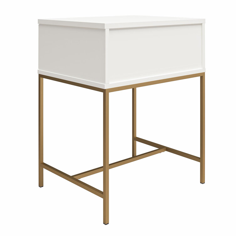 Effie White and Gold 1-Drawer Nightstand with Lucite Pull