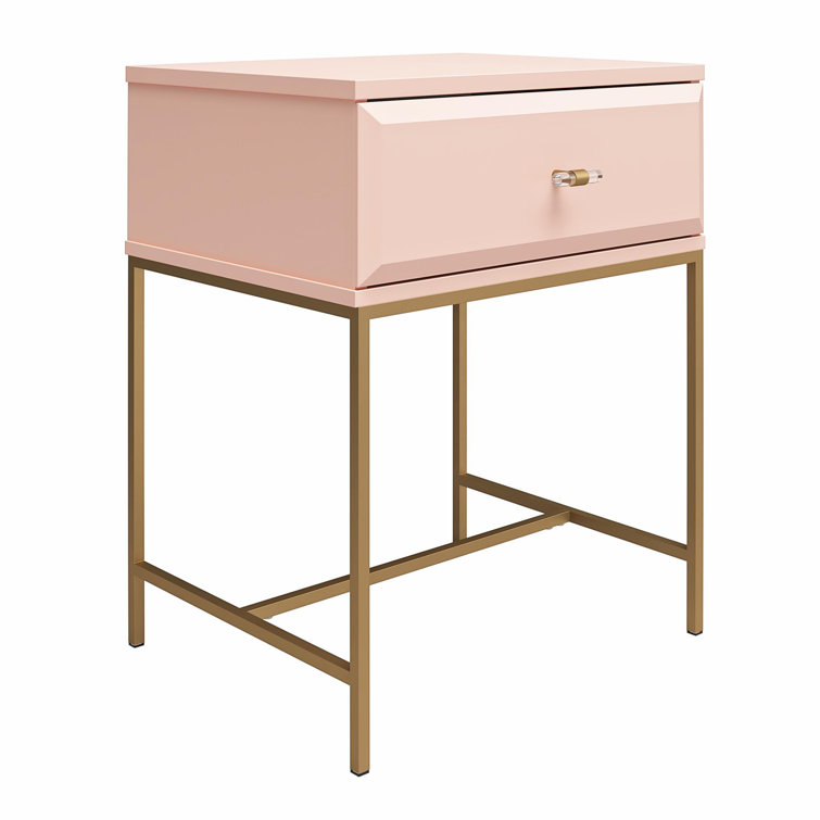 Effie Pale Pink 1-Drawer Nightstand with Gold Accents