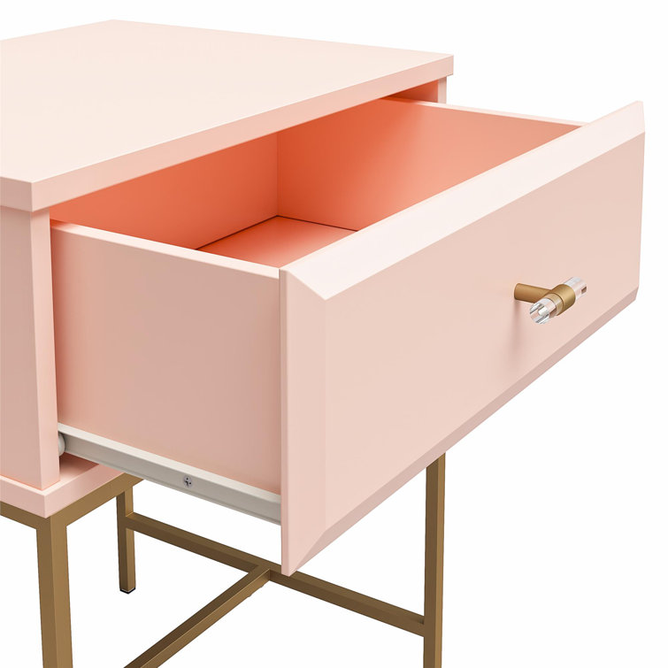 Effie Pale Pink 1-Drawer Nightstand with Gold Accents