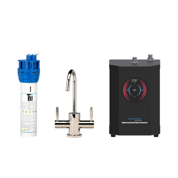 Polished Nickel Hot and Cold Water Filtration Faucet with Dispenser