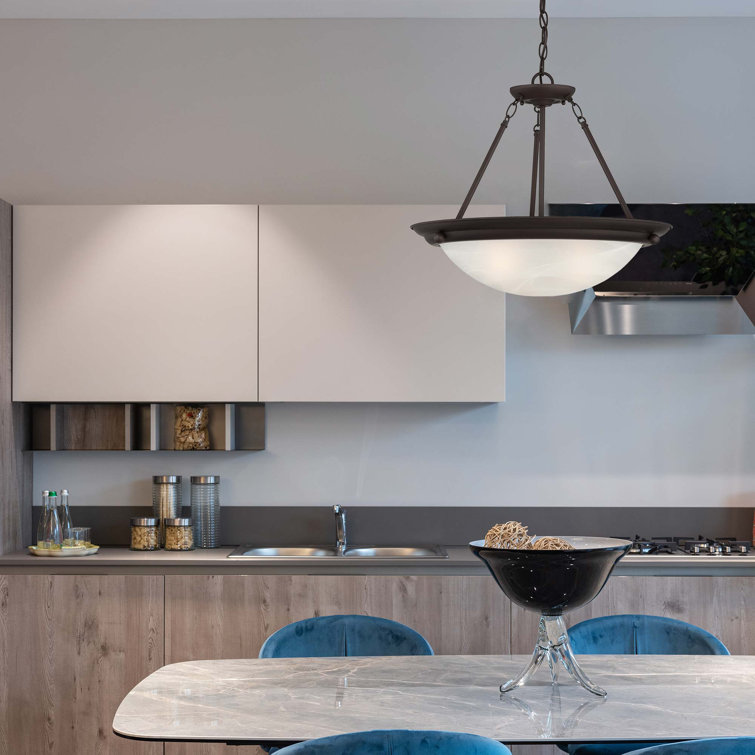 Lunar Satin Brass Alabaster Glass Bowl Pendant Light